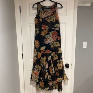 Floral‎ Dress Sz 6 Black Dark Romantic Semi Sheer Layered Ruffle Whimsical Fairy